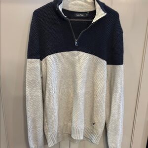 NAUTICA BLACK/GRAY SWEATER 1/4 ZIP PULLOVER TWO TONE PULLOVER SIZE large